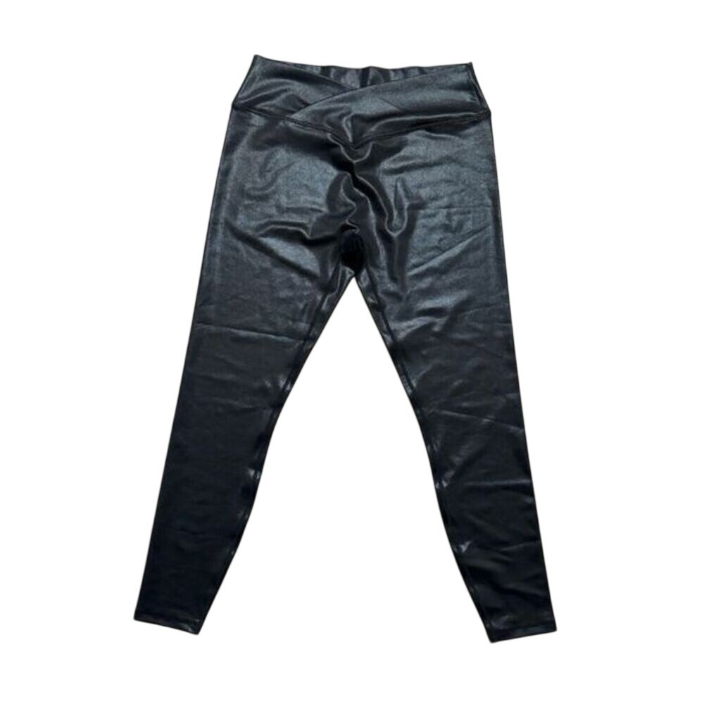 Curves N‎ Combatboots Leggings Women XXL Black Faux Leather Crossover Waist High